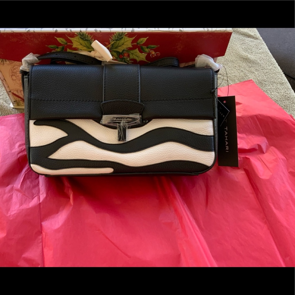 Tahari Zebra Print leather shoulder bag